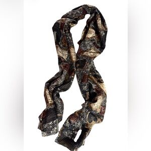 Vintage Black and Brown Artistic silk Scarf